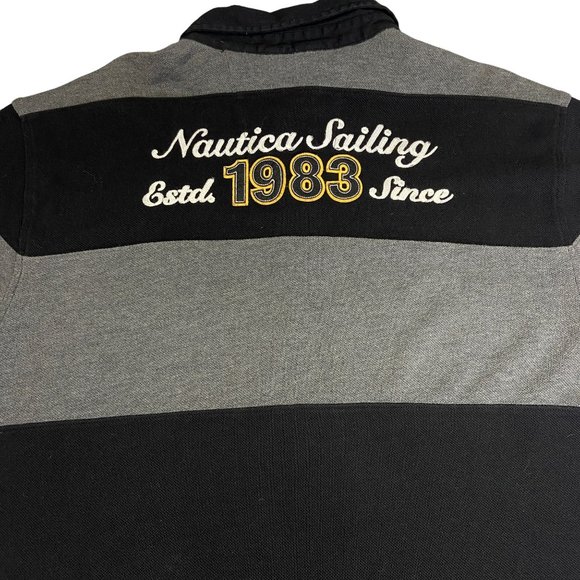 Nautica Sportswear Sailing Rugby Stripe Polo Shirt Mens Black Gray XL Y2K Retro - Picture 3 of 9